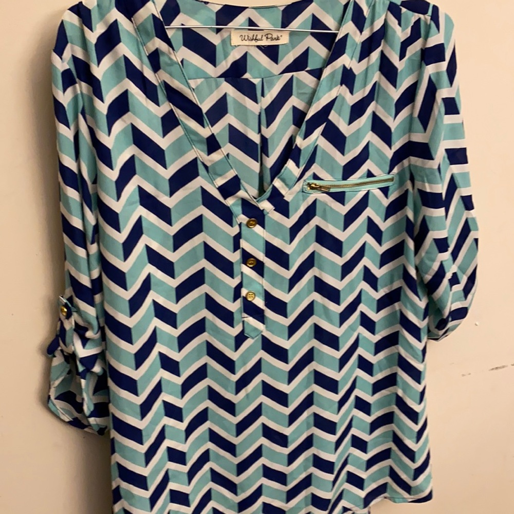 Beautiful Blouse with 3/4 sleeves. Green & Blue
